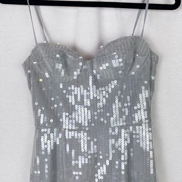 SAU LEE Opal Silver Gray Sequin Gown Bustier Sweetheart Dress US 0 NWT - Picture 3 of 7